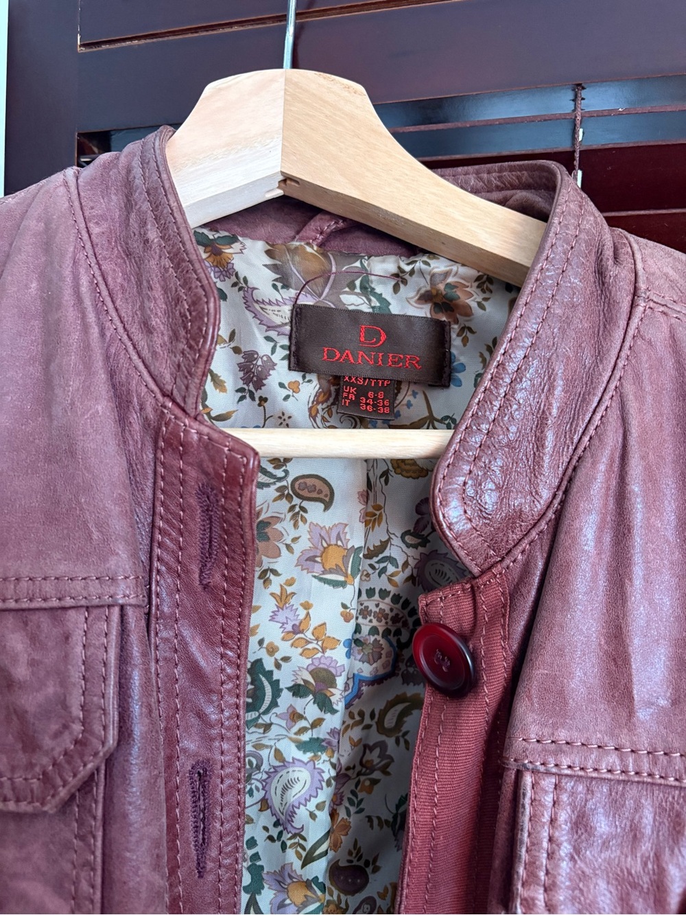 Danier Mauve Leather Jacket with Floral Lining